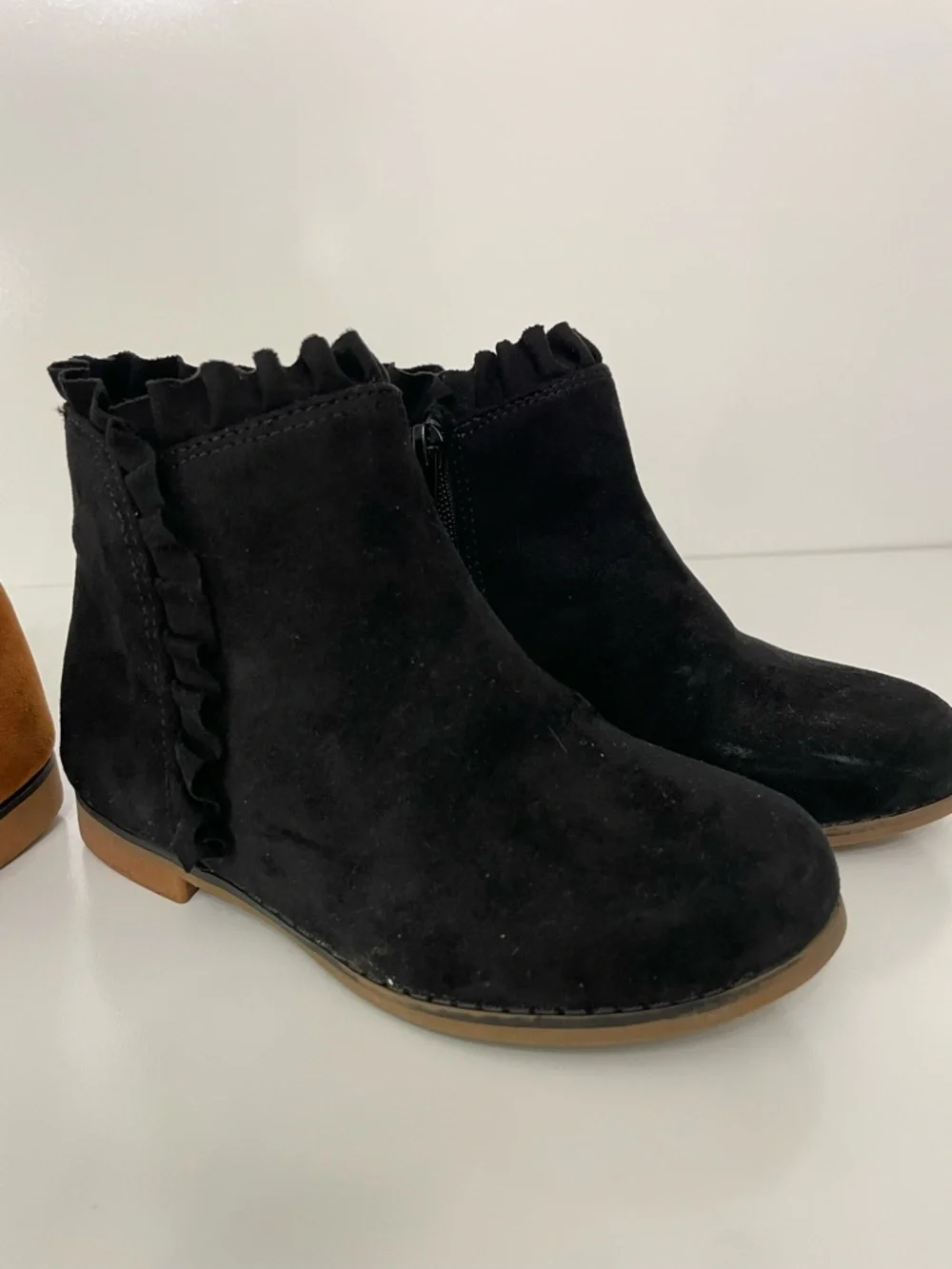 Ruffle Suede-Like Ankle Boots Sienna Brown & Black Girls 11 Cottagecore Coquette